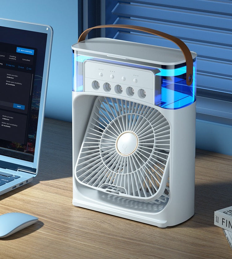 Ventilateur-climatiseur d'air frais, compact, silencieux, 3 vitesses, 3 minuteries, 3 bruines fraîches, 7 couleurs – Idéal près du lit, coin lecture, espace de travail, cuisine, bureau, terrasse, etc. La livraison prioritaire est offerte !