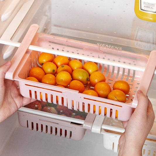 Joli tiroir de rangement pour réfrigérateur, extensible jusqu'à 28,5cm, un essentiel pour bien organiser vos aliments! La livraison est offerte !